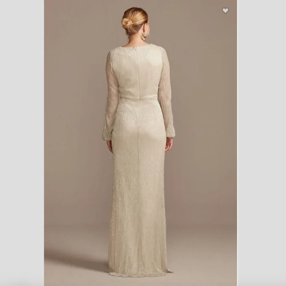 Adrianna Papell Balloon Sleeve Crinkle Metallic Dress with Twist - Picture 3 of 3